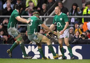 Jamie Prints: Keith Earls Celebrates With Jamie Hislip