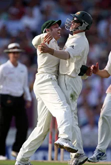 Mike Hussey and Simon Katich Celebrate Trott Wicket