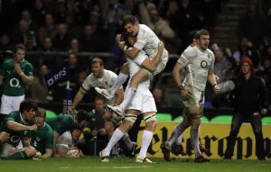 Owen Farrell Celebrates With Tom Palmer As Try Is Awarded Owen Farrell Celebrates With Tom Palmer As Try Is Awarded
