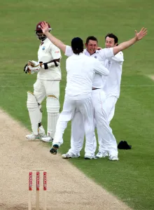 Wicket Prints: Tim Bresnan Celebrates Taking Chanderpaul Wicket To Win