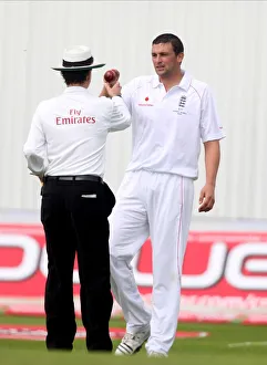 Umpire Prints: Umpire Billy Bowden & Steve Harmison Inspect The Ball Um